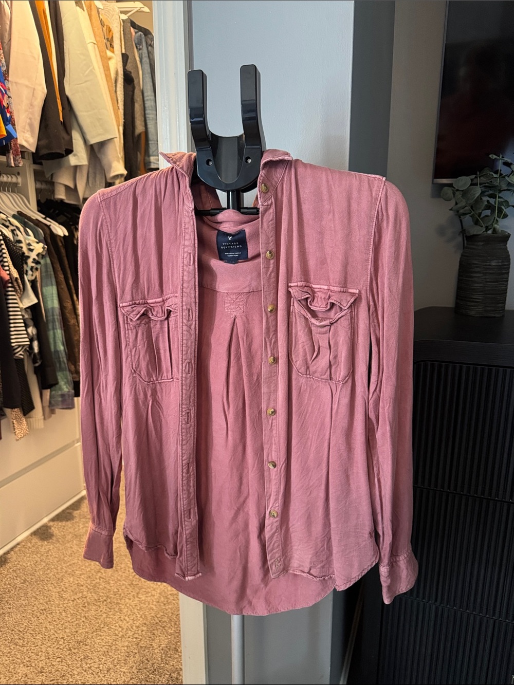 American Eagle Outfitters Vintage Boyfriend Button Down Shirt in Dusty Rose